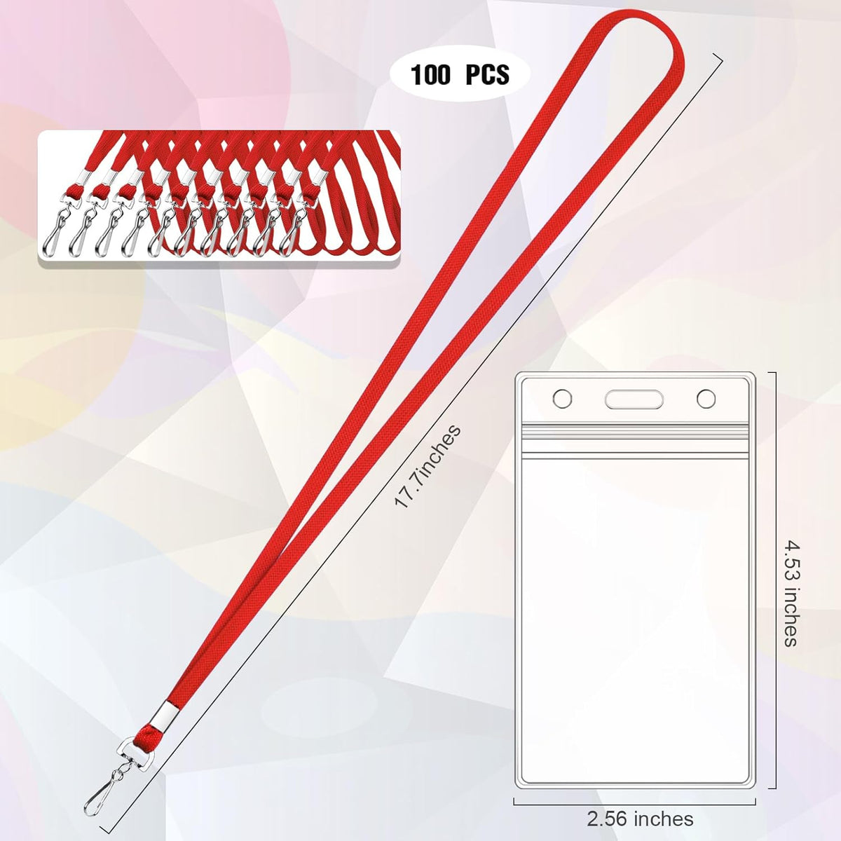 100 Pack Badge Lanyards with ID Card Holders Red Lanyards with Vertical Waterproof ID Badge Holder for Office, School, Travel (Red)