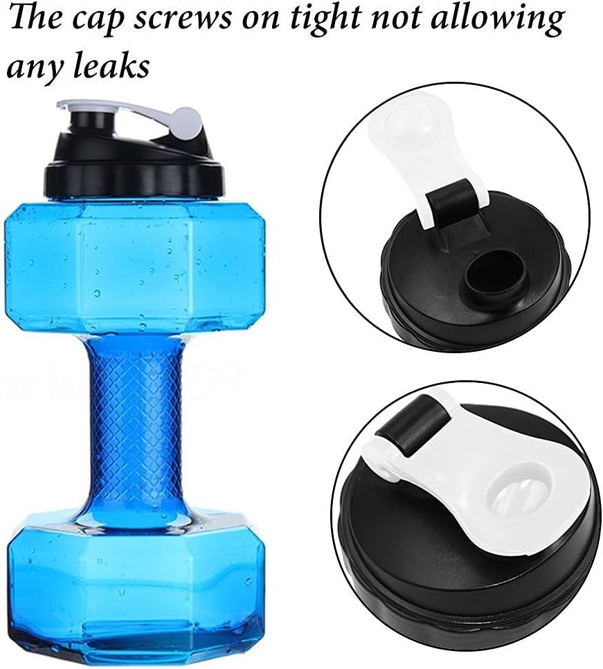 75 Oz (2.2 L) Dumbbell Shaped Water Bottle | Big Capacity | BPA Free | Flip Top Leak Proof lid | Blue