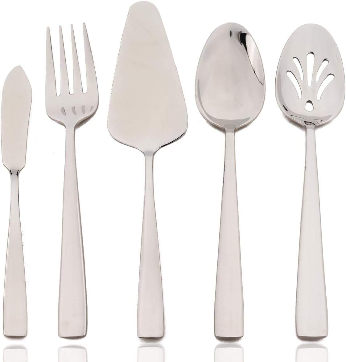 5-Piece Glossy Handle Silverware Hostess Set Stainless Steel Flatware Serving Set for Buffet Party Home Restaurant Mirror Polished Dishwasher Safe