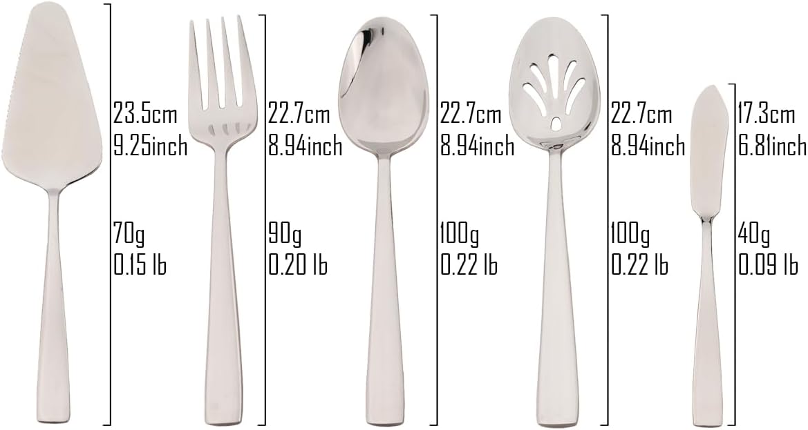 5-Piece Glossy Handle Silverware Hostess Set Stainless Steel Flatware Serving Set for Buffet Party Home Restaurant Mirror Polished Dishwasher Safe