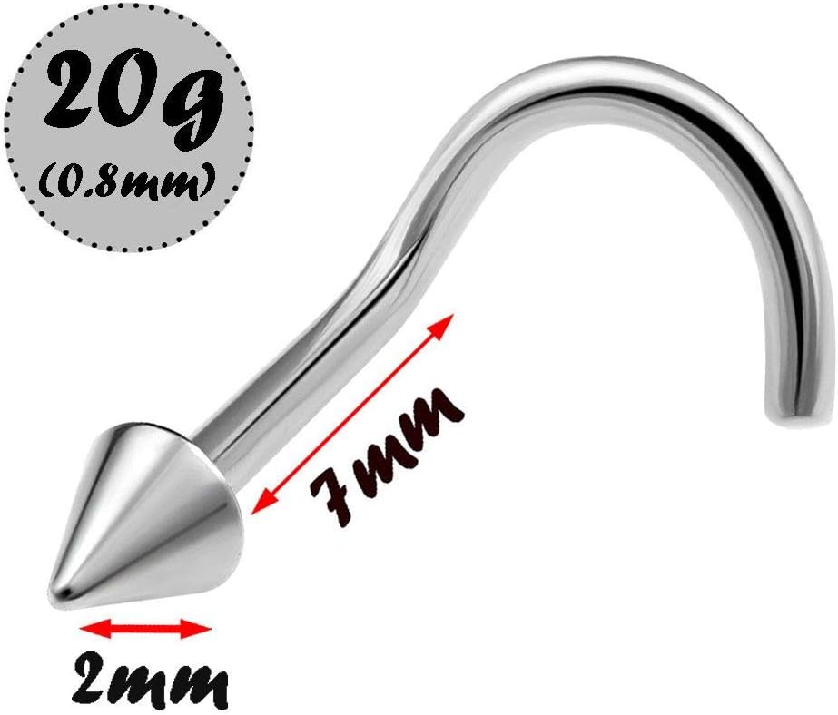 3pcs 20g 0.8mm Nose Screw Rings Nostril Stud Surgical Stainless Steel 2mm Cone Spike