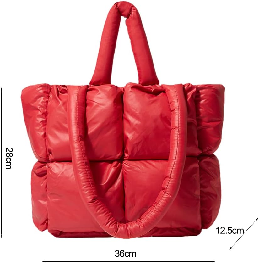 Large Quilted Tote Bag Lightweight, Checkered Shoulder Bag Casual Solid Color Underarm Bags Red