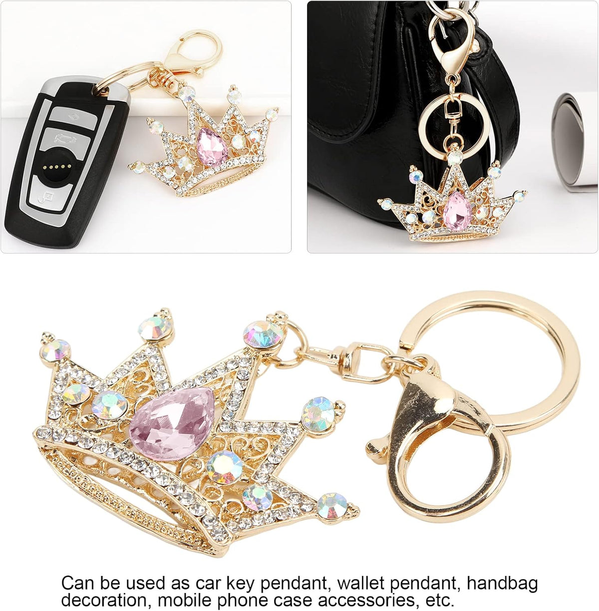 Crown Keychain, Gold 3D Sparkling Charm Rhinestones Crown Key Ring for Girls Women Car Keys Bag() Keychains