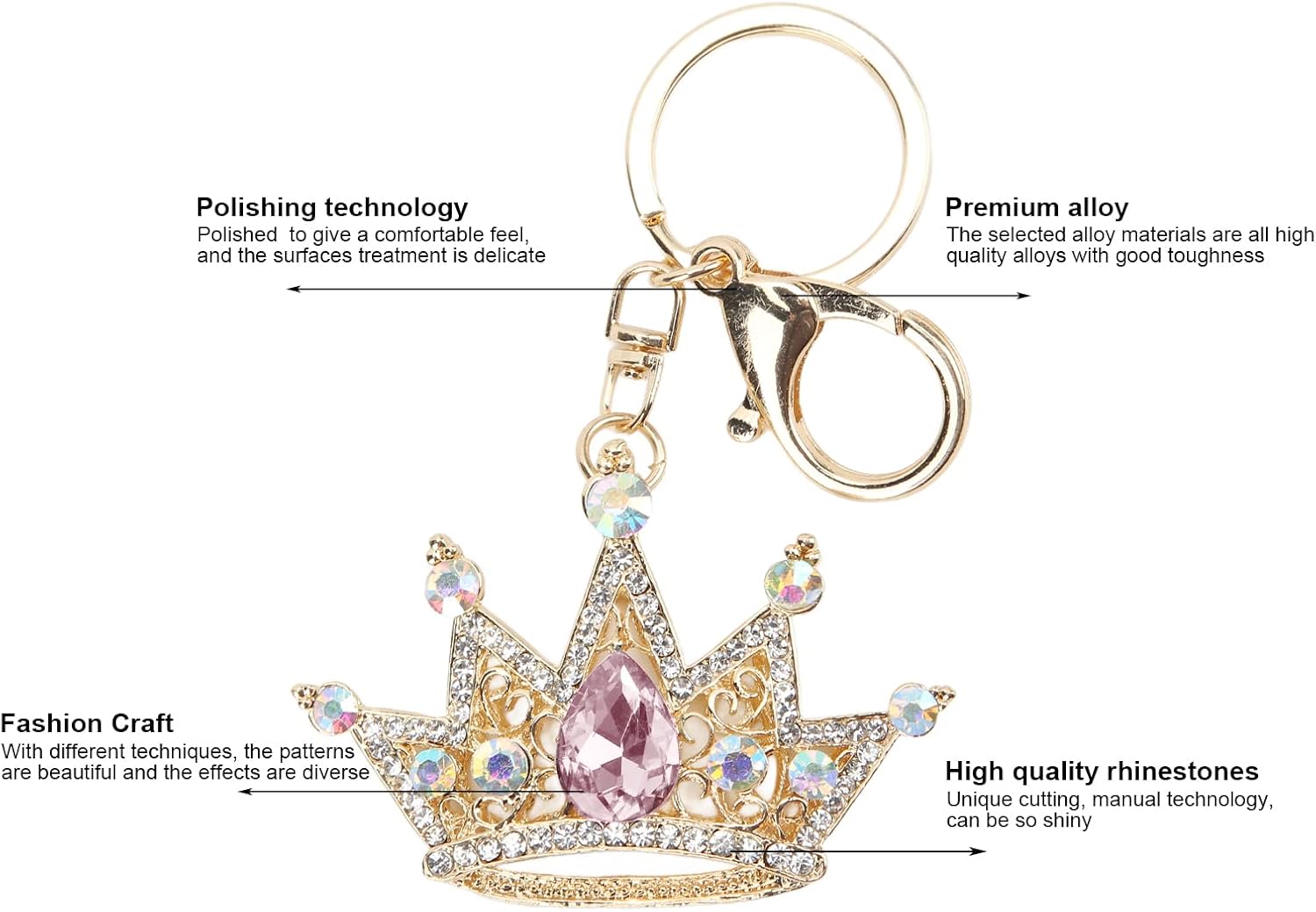 Crown Keychain, Gold 3D Sparkling Charm Rhinestones Crown Key Ring for Girls Women Car Keys Bag() Keychains
