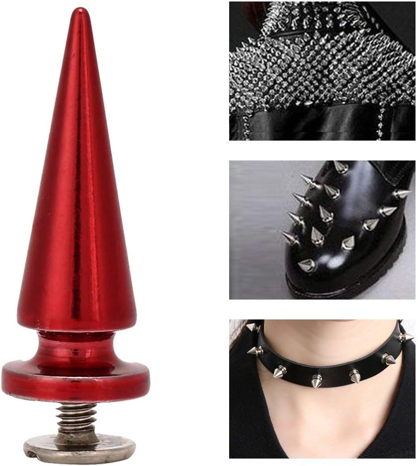 10Pcs 10x26MM Large Size Cone Spikes Punk Rivets Stud Screw Tree Shape Back Spikes for DIY Leather Shoes Jacket Craft Garment Bag(Red)