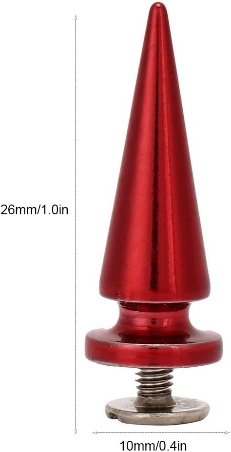 10Pcs 10x26MM Large Size Cone Spikes Punk Rivets Stud Screw Tree Shape Back Spikes for DIY Leather Shoes Jacket Craft Garment Bag(Red)
