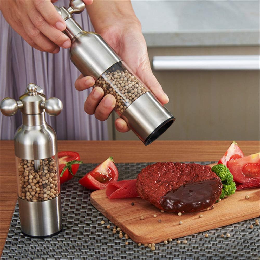 Salt and Pepper Grinder, Manual Stainless Steel Faucet Salt Shakers Mill with Handle, Refillable Adjustable Coarseness, for Home, Restaurant, BBQ,Gold,2PC