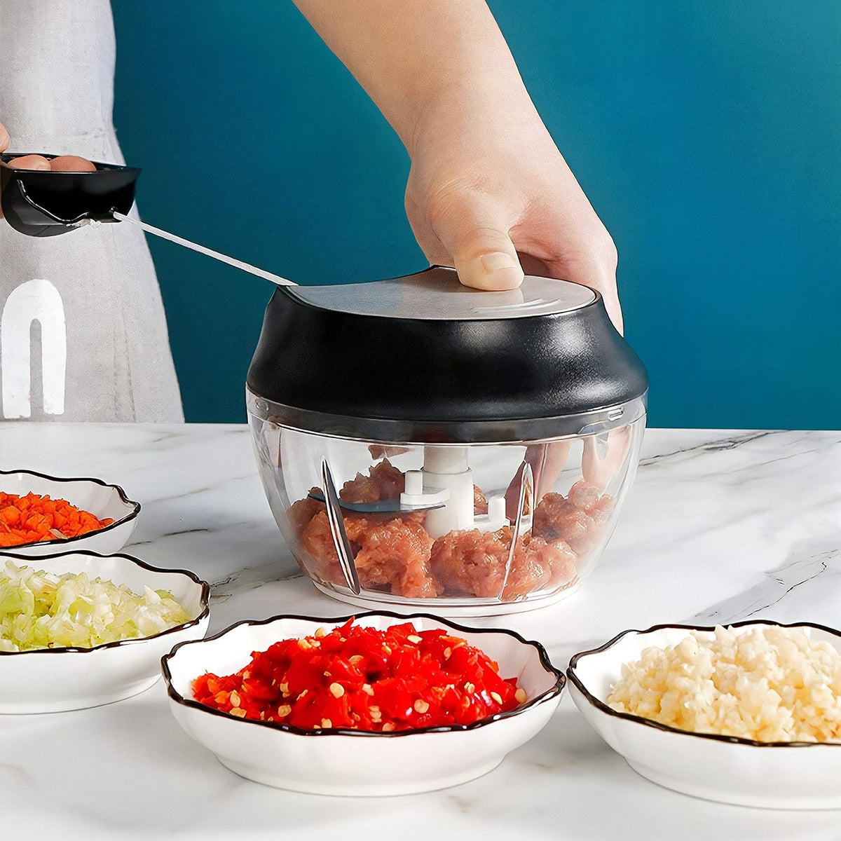 Manual Food Chopper - Onion Chopper Vegetable Cutter - Mini Chopper Nut Meats - Vegetable Dicer - Hand Chopper - Chopper One Piece - Black - 3 Cup