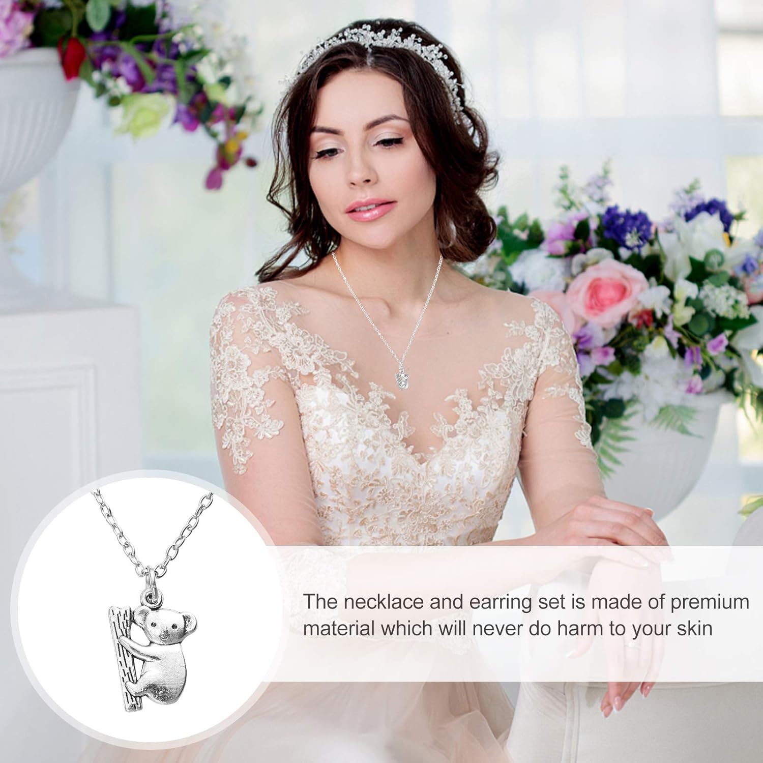 1 Set Koala Necklace Stainless Steel Charm Necklace Womens Silver Earrings Post Earrings for Women Koala Womens Earrings J Necklace for Women Australia Alloy