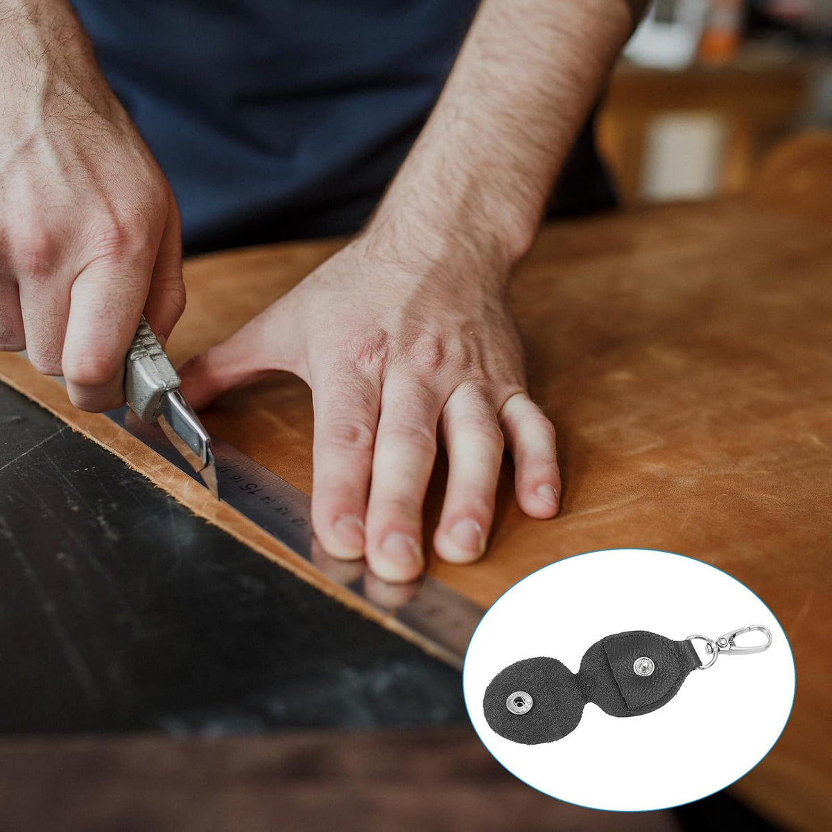 Leather Key Fob, Genuine Leather Keys Cover Portable Key Fob Air Tag Holder for Office Car Keys ID Key Cards