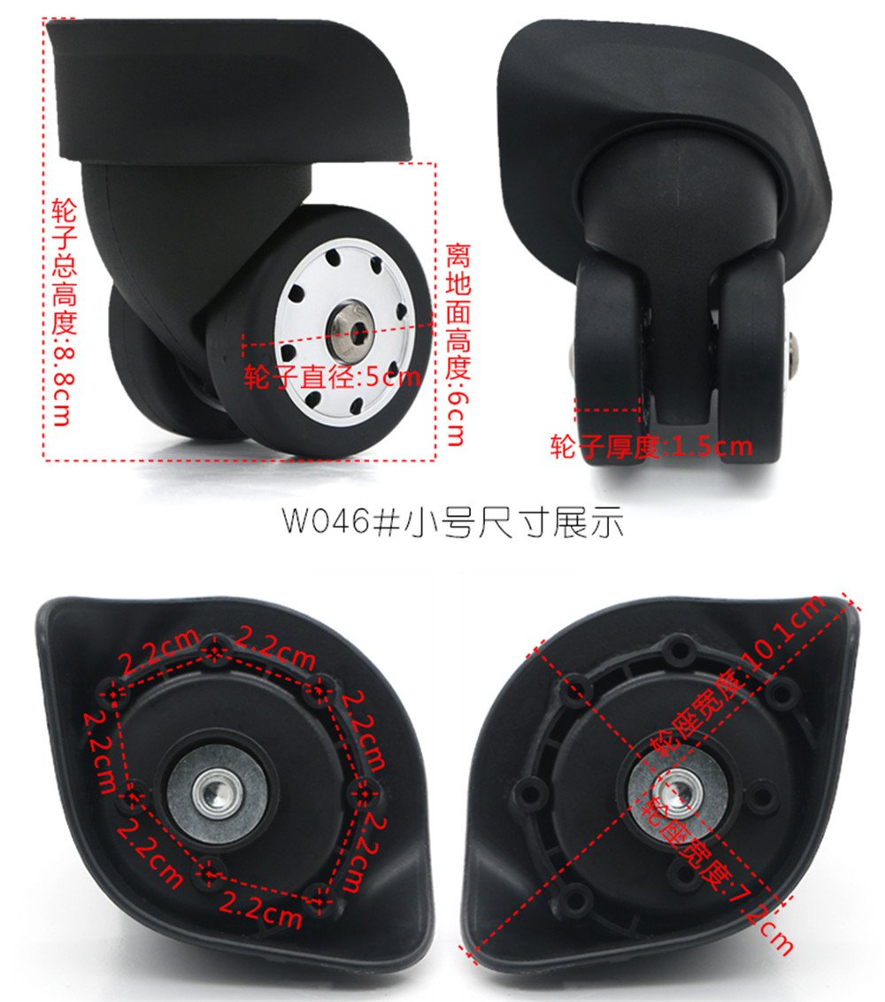 Replacement Luggage Wheels W046# S Size (Di Long) Replacement Plastic Wheels/Luggage Spinner Wheels (2 Pair/Set)