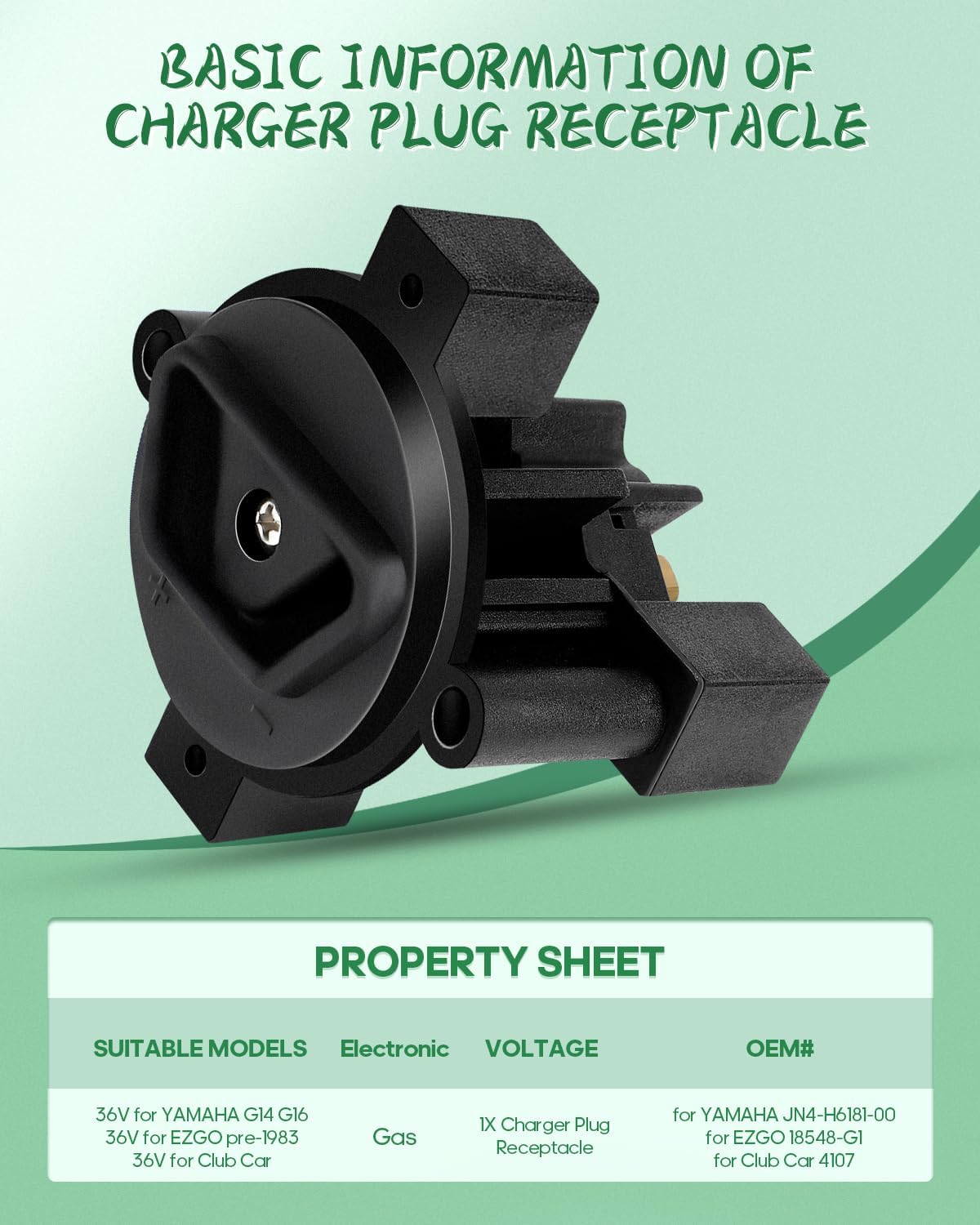 Universal 36V Golf Cart Charger Plug Receptacle for EZGO, for Club Car, for Yamaha, for Taylor Dun, Golf Cart 2 Prong Charger Plug Receptacle