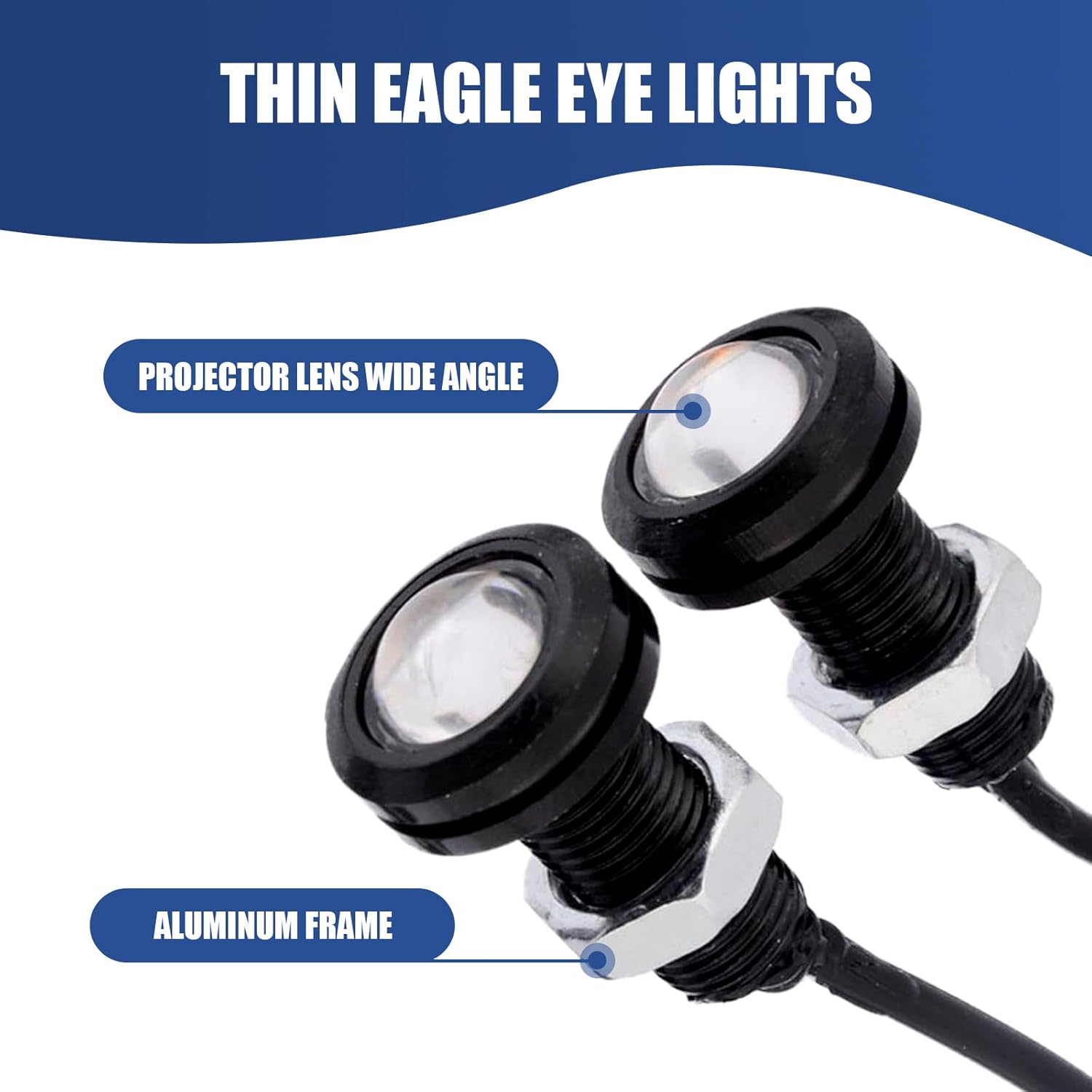 10 PCS Car LED Reversing Light, 18MM 12V 9W Alloy Focusing Mirror Ultra-thin Waterproof Hawk Eye Light Fog Light Daytime Running Light, Modification Accessories, for Cars, Motorcycles (White)