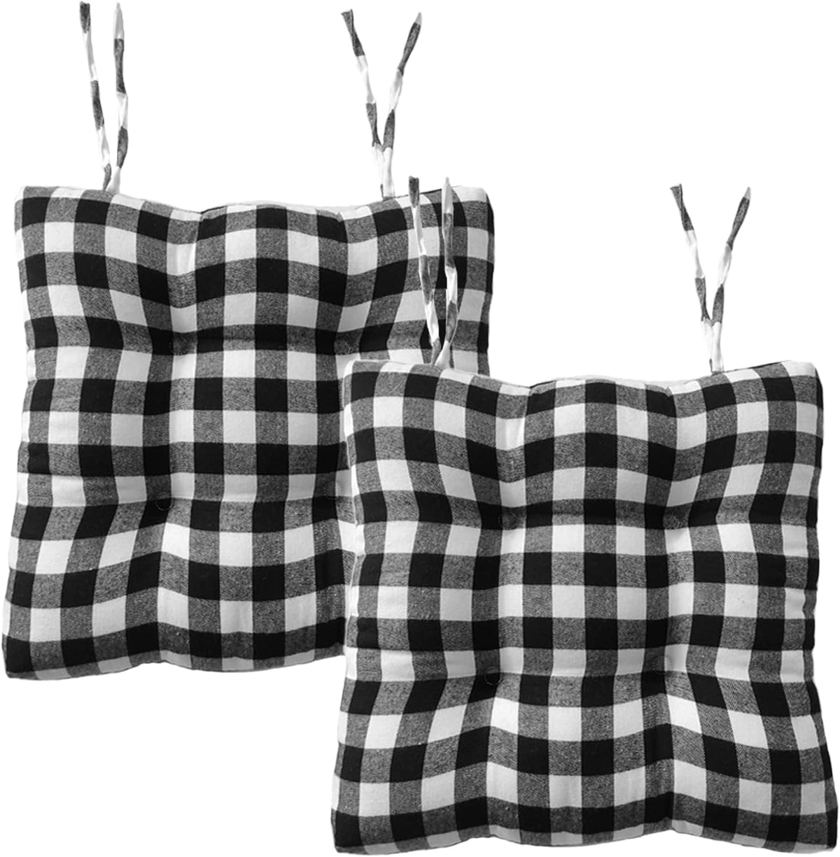 Kitchen Chair Cushions with Ties, Set of 2 Buffalo-Checked Dining Pads Seat for Chairs, 17 x inches Buffalo-Plaid Christmas Decoration Home (Black White Small Stripes) (BD906455-2)