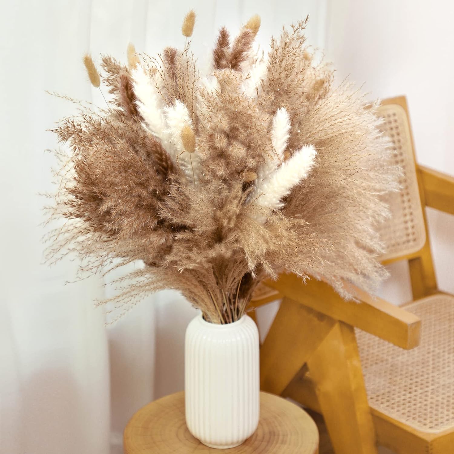 120 Pcs Dried Pampas Grass 17 Inch White Pompas Bouquet Fluffy Dry Pompous Bunny Tails Flower Small Pampass for Room Boho Home Farmhouse Decorations Wedding Pompass Flowers Arrangement Decor