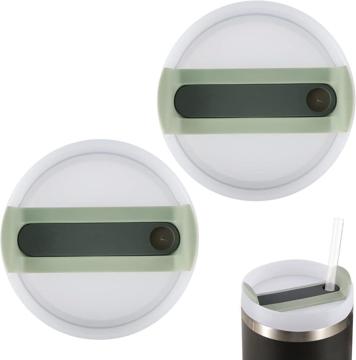 2pcs Green Tumbler Lids for Stanley Adventure Quencher &amp; Quencher H2.0 40oz, No Leakage, Slide Closure, Plastic &amp; Silicone, Dishwasher Safe