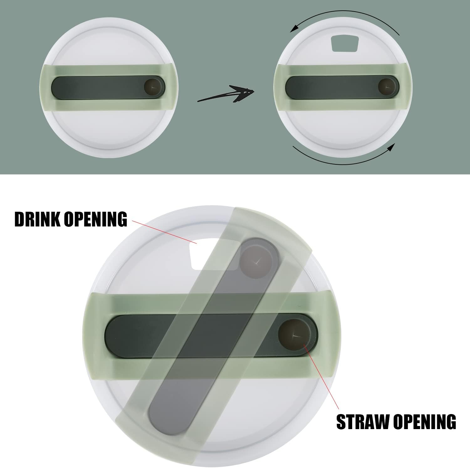 2pcs Green Tumbler Lids for Stanley Adventure Quencher & Quencher H2.0 40oz, No Leakage, Slide Closure, Plastic & Silicone, Dishwasher Safe