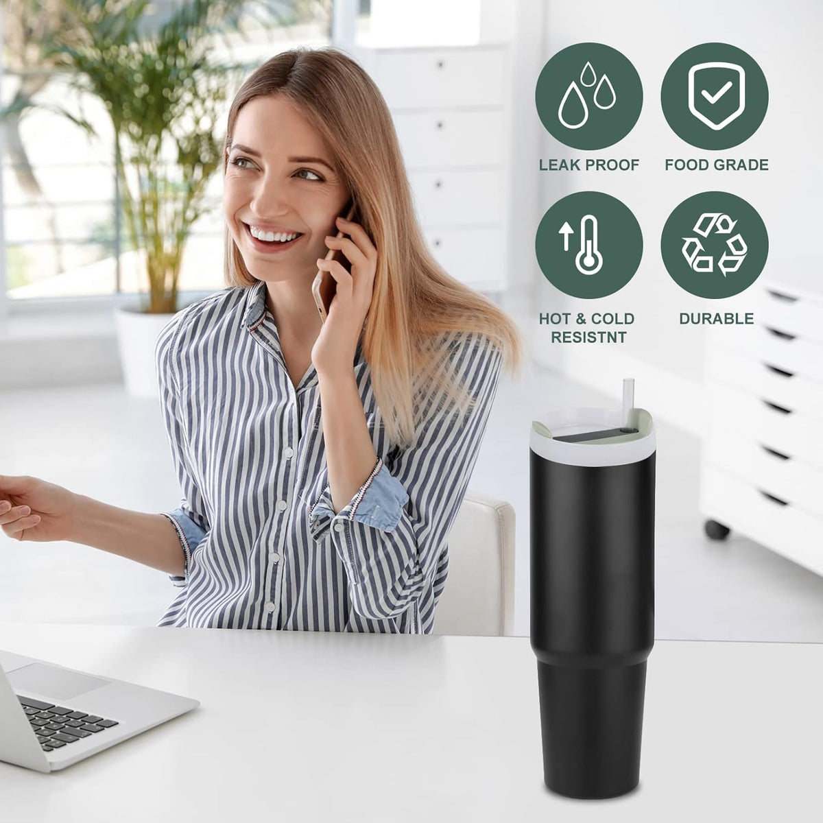 2pcs Green Tumbler Lids for Stanley Adventure Quencher & Quencher H2.0 40oz, No Leakage, Slide Closure, Plastic & Silicone, Dishwasher Safe