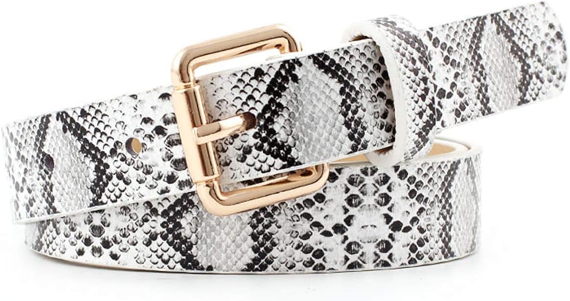 Women Fashion Snakeskin Print PU Leather Dress & Jeans Waist Belt for Girls and Ladies Gold Color Pin Buckle