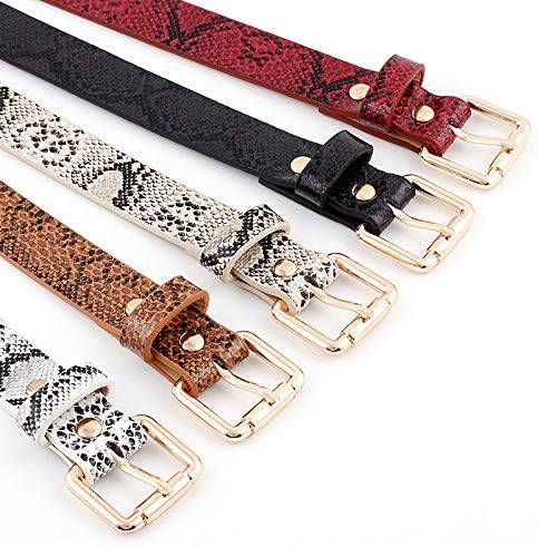 Women Fashion Snakeskin Print PU Leather Dress & Jeans Waist Belt for Girls and Ladies Gold Color Pin Buckle