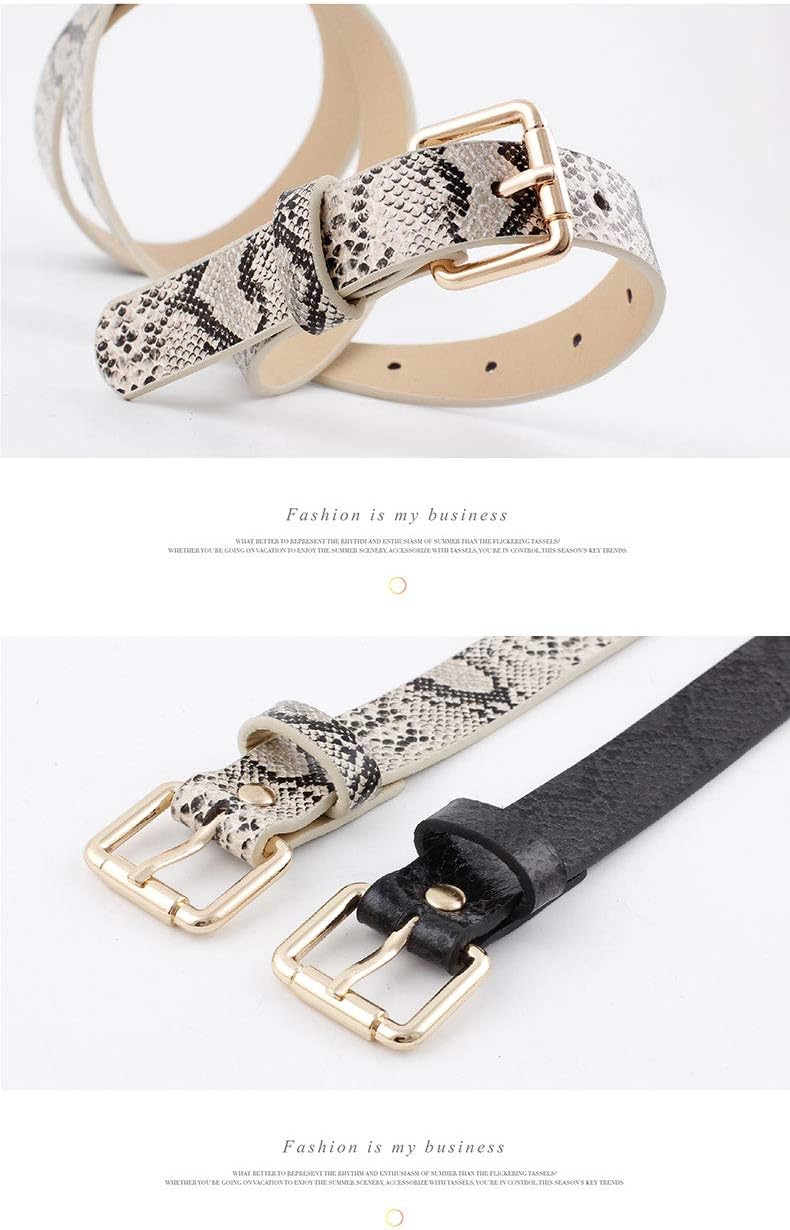 Women Fashion Snakeskin Print PU Leather Dress & Jeans Waist Belt for Girls and Ladies Gold Color Pin Buckle