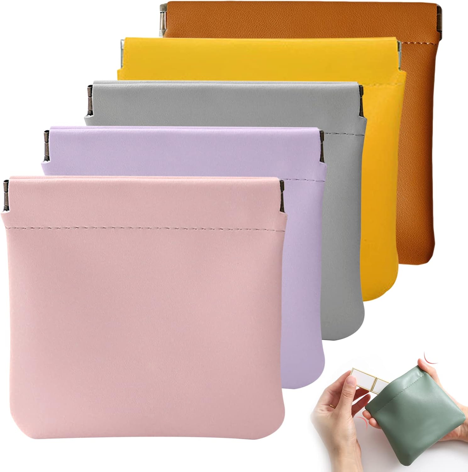 5PC Lambskin Pocket Cosmetic Bag Makeup Pouch for Women Mini Makeup Bag Travel Storage -Waterproof Portable Squeeze Top Self-closing
