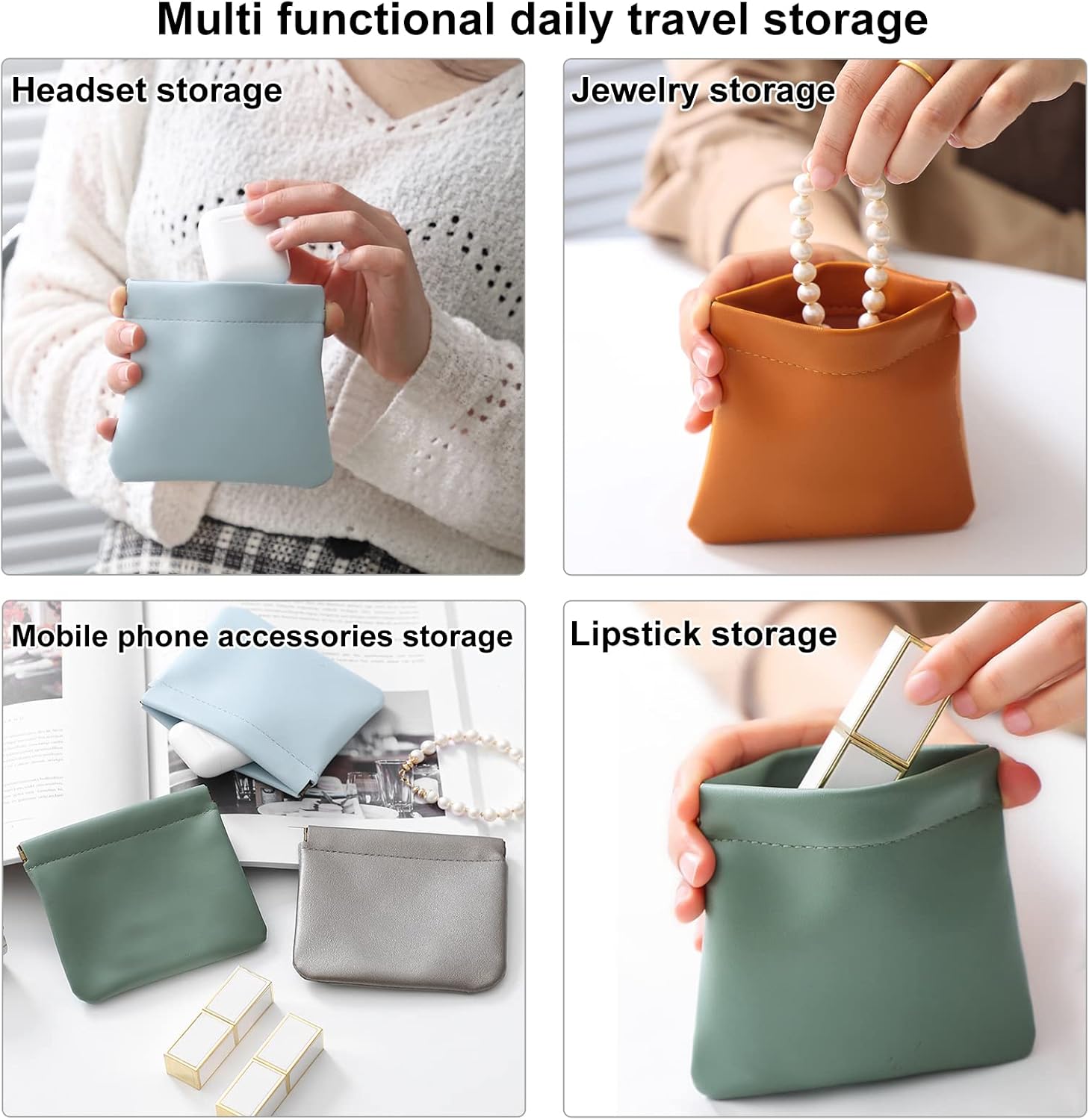 5PC Lambskin Pocket Cosmetic Bag Makeup Pouch for Women Mini Makeup Bag Travel Storage -Waterproof Portable Squeeze Top Self-closing