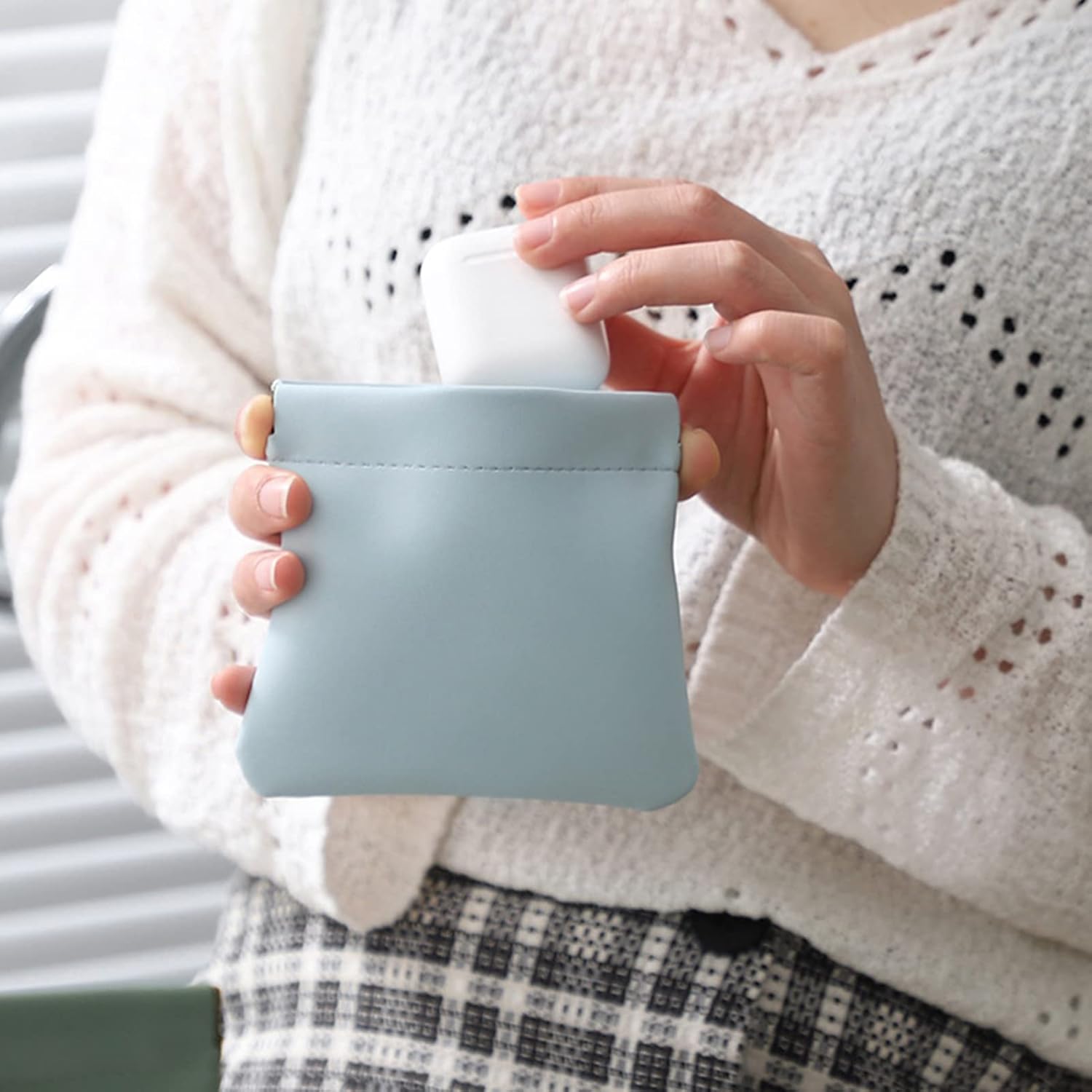 5PC Lambskin Pocket Cosmetic Bag Makeup Pouch for Women Mini Makeup Bag Travel Storage -Waterproof Portable Squeeze Top Self-closing