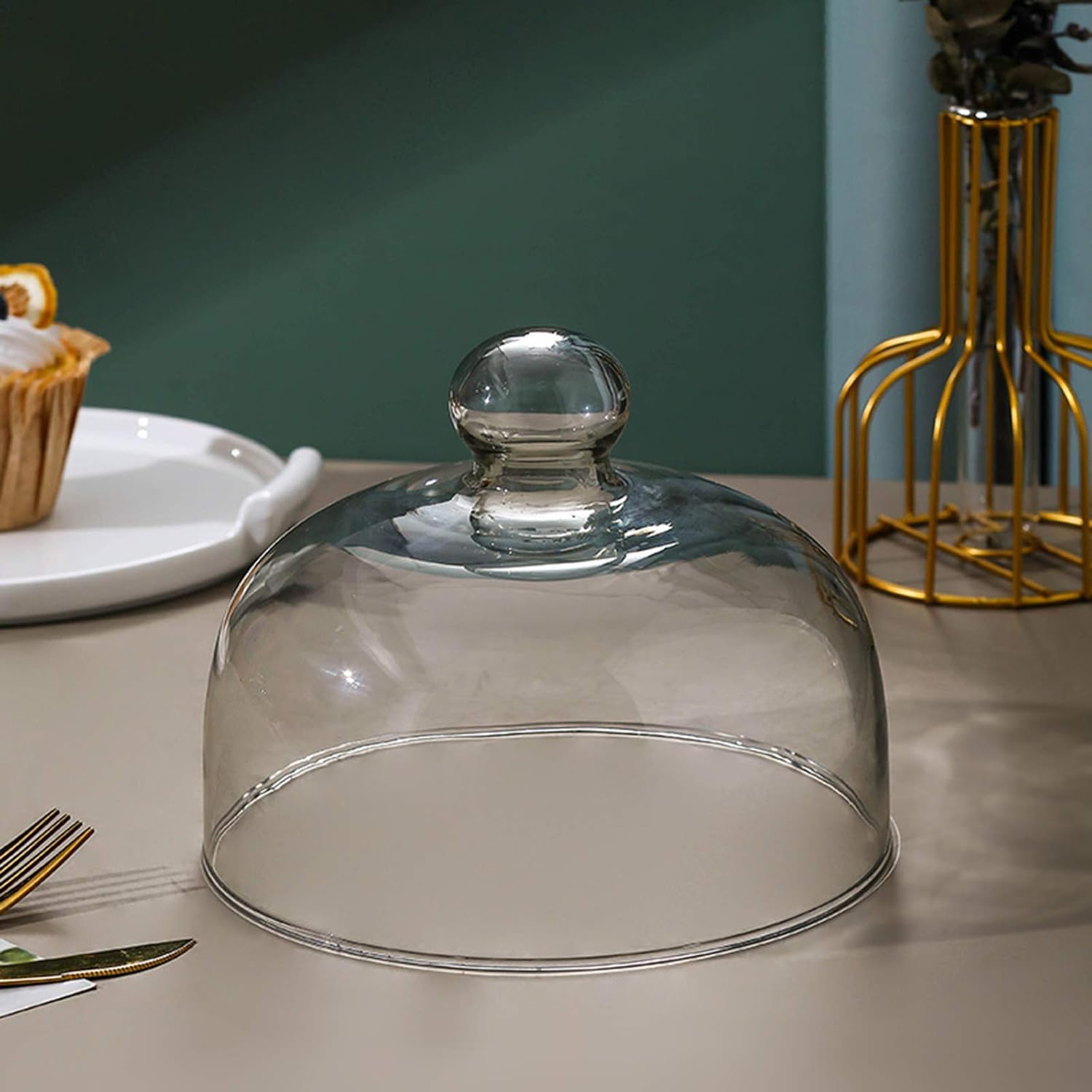 9 Inch Clear Glass Cake Dome, Home Kitchen Food Cover Pastry Display Stand Cheese Pudding Dome Cake Fresh Keeping Cover(Size:23cm)