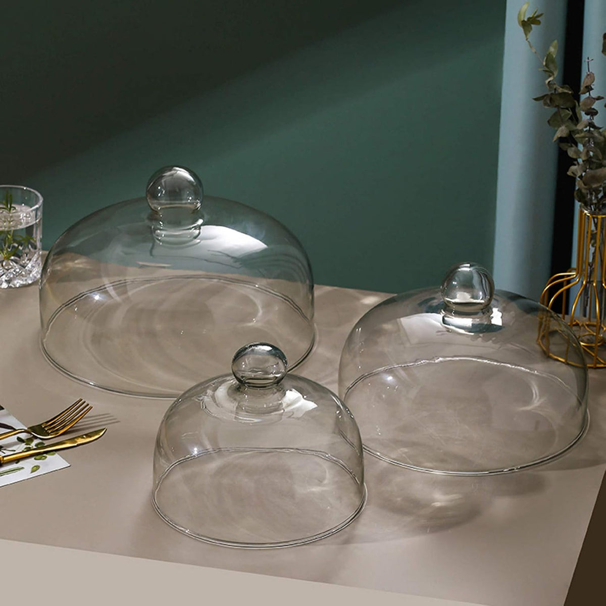 9 Inch Clear Glass Cake Dome, Home Kitchen Food Cover Pastry Display Stand Cheese Pudding Dome Cake Fresh Keeping Cover(Size:23cm)