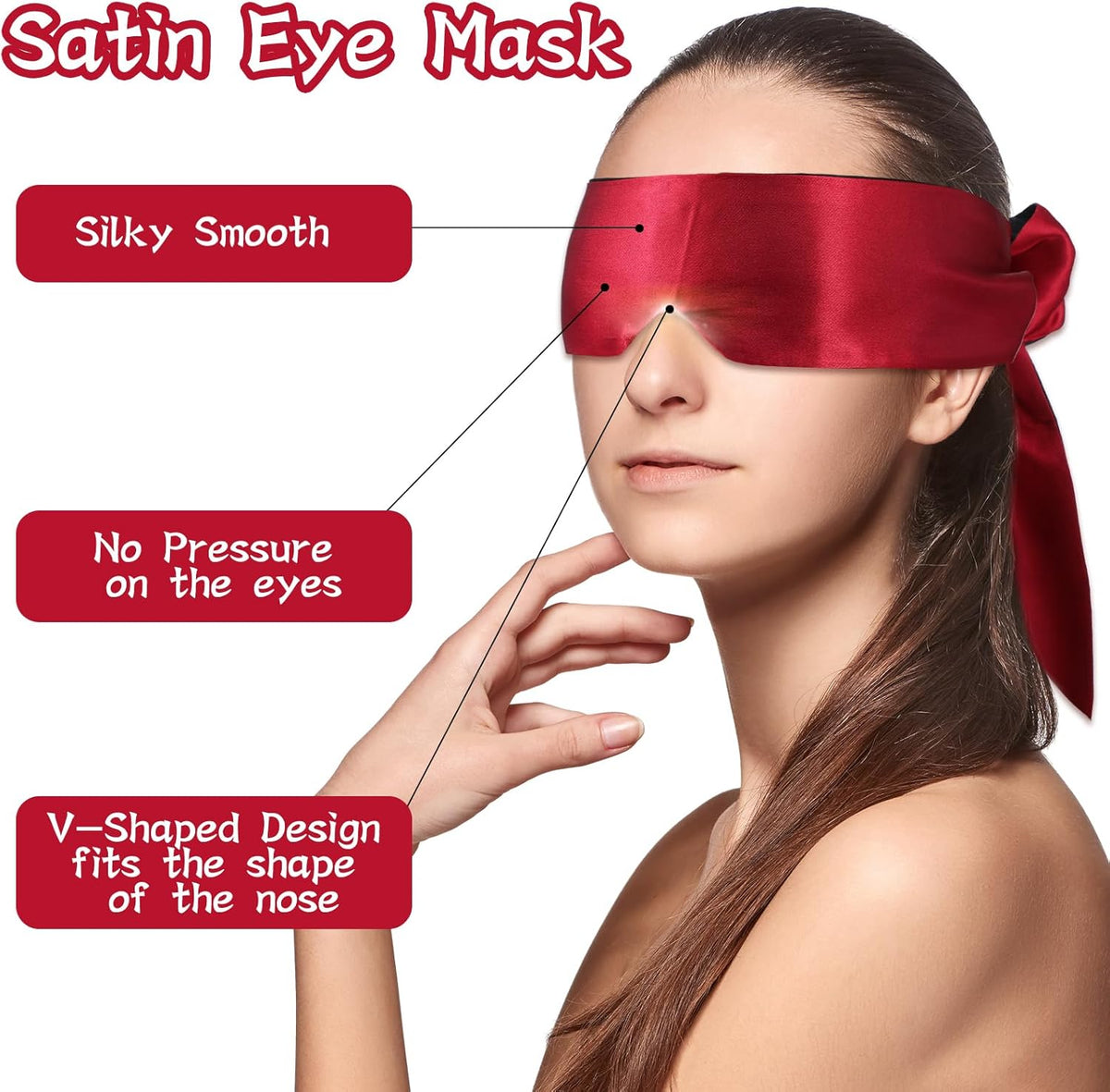 4Pcs Satin Blind Fold for Game, Soft Silk Blackout Blindfold for Adults Couples, 57'' V-Shaped Sleeping Eye Mask, Adjustable Eye Shade Cover, Travel Blind Folds for Adult Play Women Men Meditation