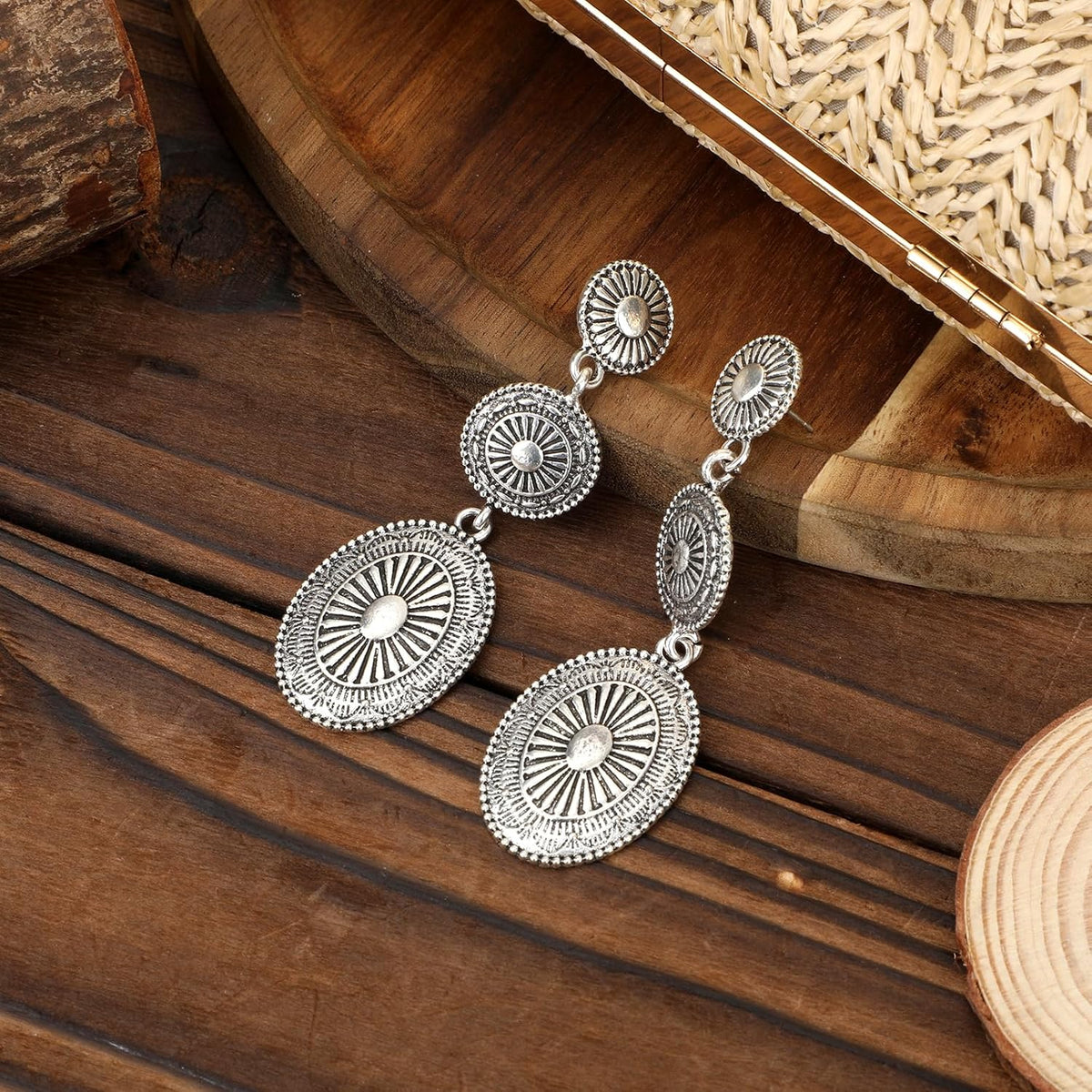 Western Country Earrings, Silver Elegant Jewelry for Women Vintage Concho Drop Dangle Earrings Trendy Cowgirl Country Concert Outfits Jewelry for Women