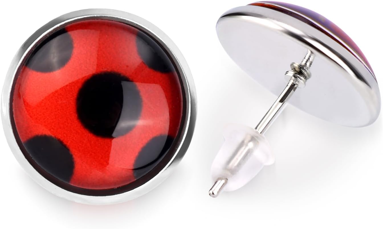 1 Pair Ladybug Earrings, Ladybug Stud Earrings Ladybug Clip on Earrings Metal Black Spot Earrings for Women Halloween Carnival Costume