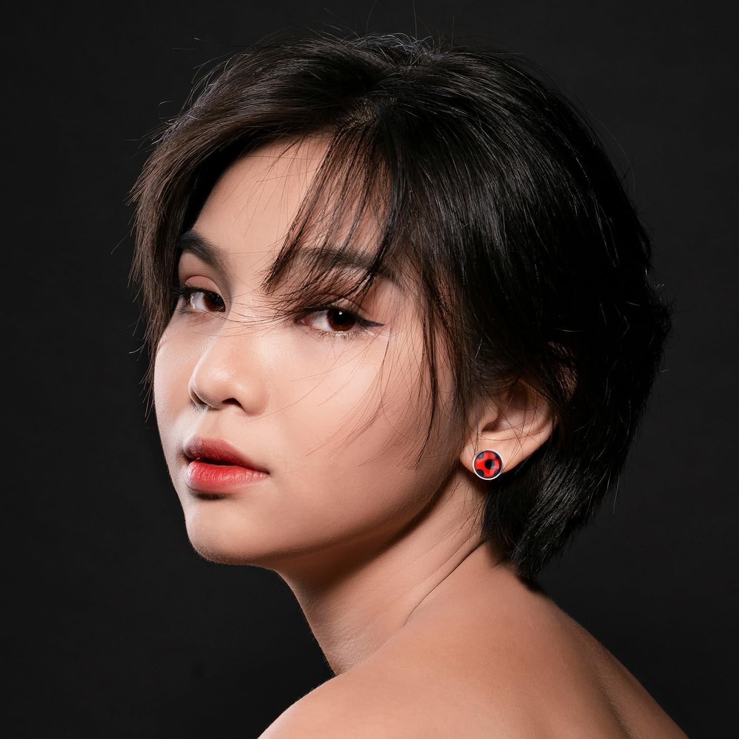 1 Pair Ladybug Earrings, Ladybug Stud Earrings Ladybug Clip on Earrings Metal Black Spot Earrings for Women Halloween Carnival Costume