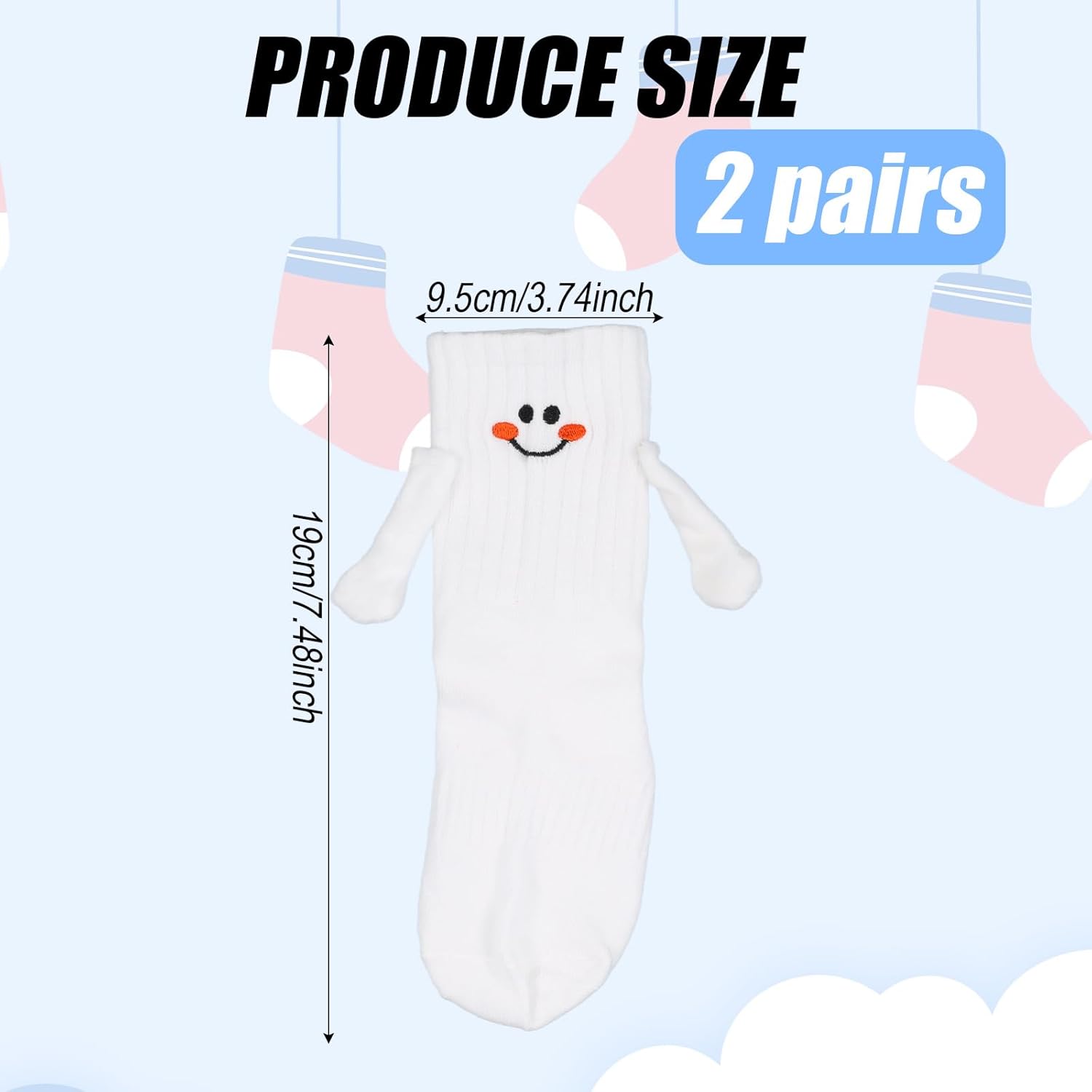 2 Pairs Hand Holding Socks for Kids, Funny Magnetic Mid-Tube Socks White Smile Face Matching Crazy Silly Slipper Socks Magnet Friendship Birthday Gift for Children Toddler (1-3T)