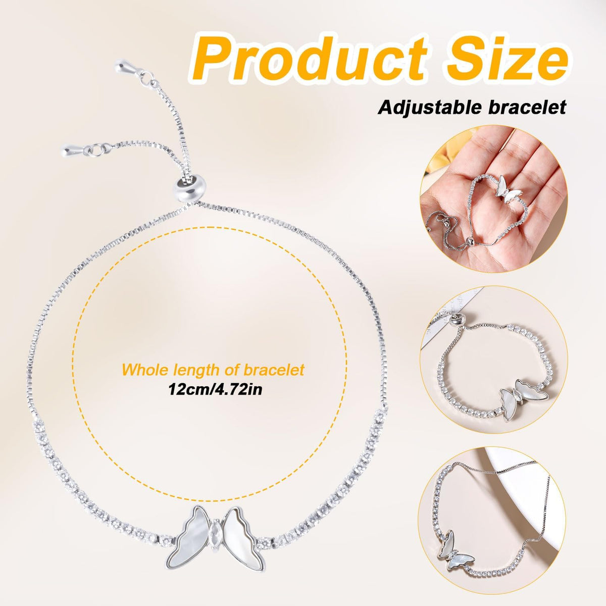 Butterfly Bracelet, Shiny Silver Bracelet Butterfly Tennis Bolo Bracelet Carved Butterfly Bracelet Simple Fashion Adjustable Bracelet Jewelry Gifts for Women