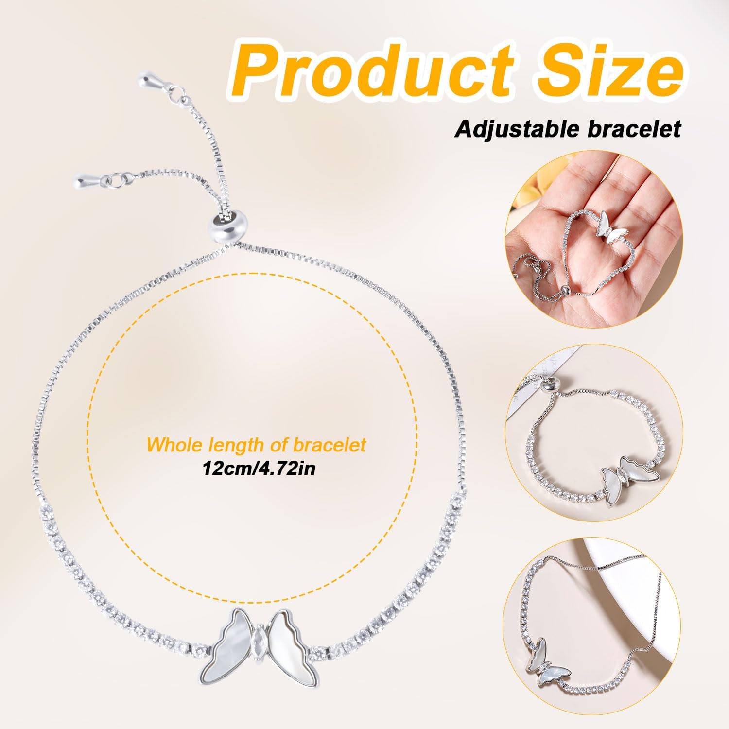 Butterfly Bracelet, Shiny Silver Bracelet Butterfly Tennis Bolo Bracelet Carved Butterfly Bracelet Simple Fashion Adjustable Bracelet Jewelry Gifts for Women