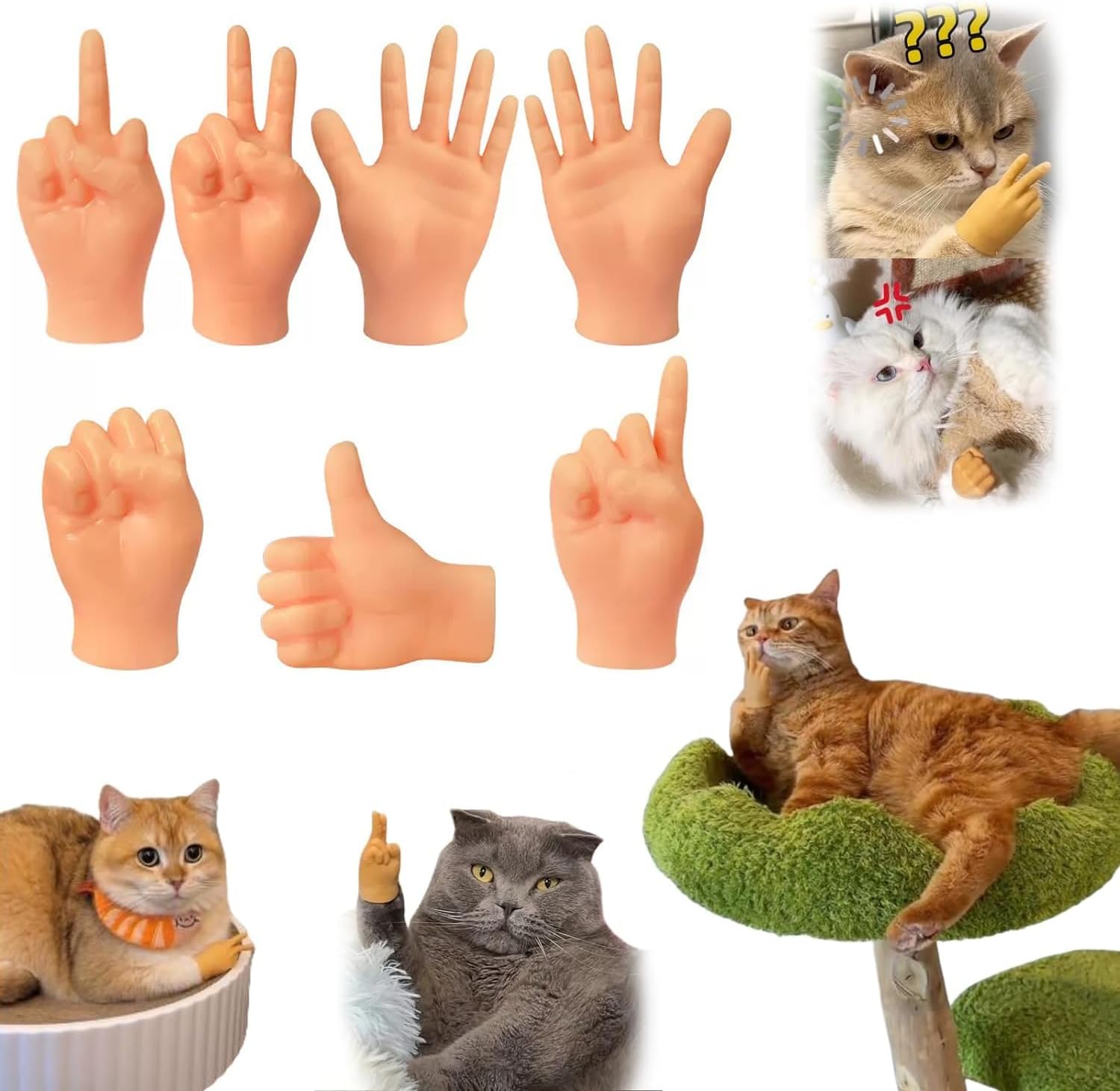 7-Pack Mini Hands for Cats, Tiny Hands for Cats,Crossed Cat Mini Hands,Small Elastic Hands for Cats,Mini Human Hands for Cats,Tiny Folded Hands for Cat Paws, Mini Crossed Cat Hands for Cats