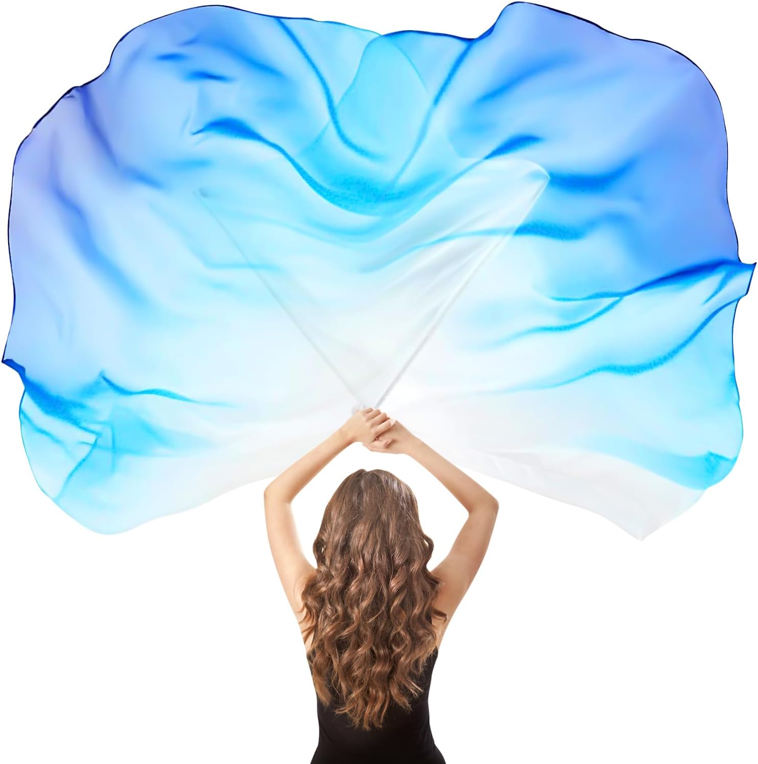 2 Set 55" Praise Dance Worship Flags, with Scalable Rod Semicircle Worship Angel Wing Flag, for Church Dance Performances (White Blue Blue)