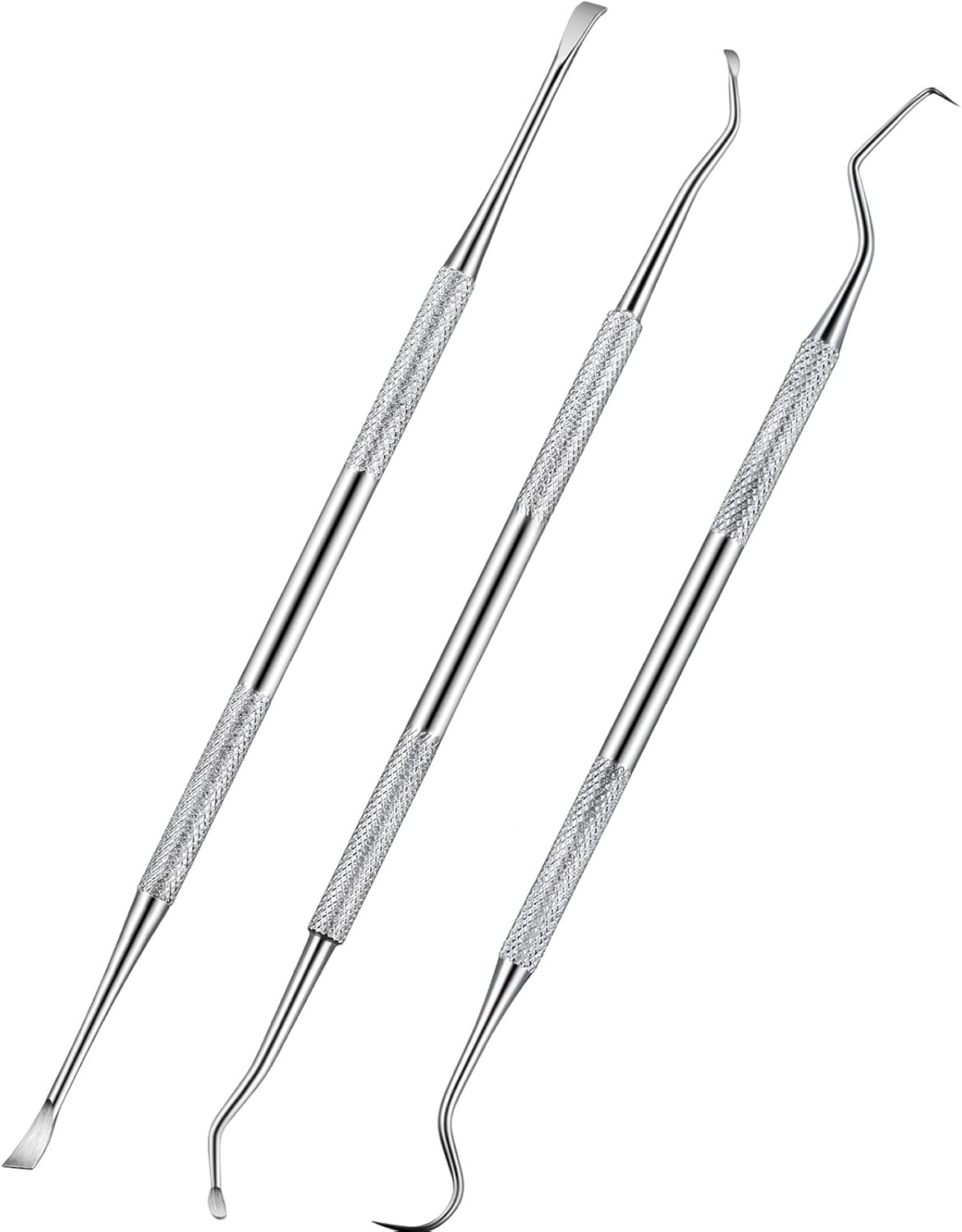 3 Pieces Dog Dental Tooth Scaler and Scraper Stainless Double Headed Tarter Removing Tool Scraper Pet Teeth Cleaning Tools for Dog and Cat (Silver)