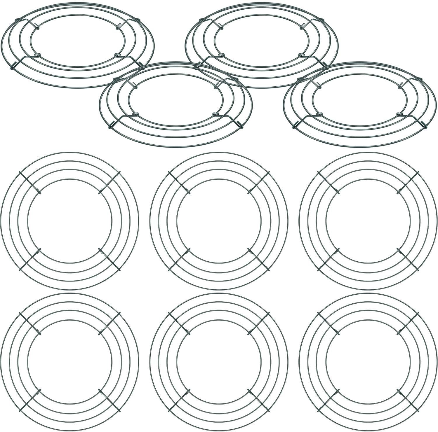 10 Packs Christmas Metal Wreath Frame Green Round Wire Wreath Making Ring DIY Macrame Floral Crafts Wire Form Christmas Decoration Door Craft (10 Inches)