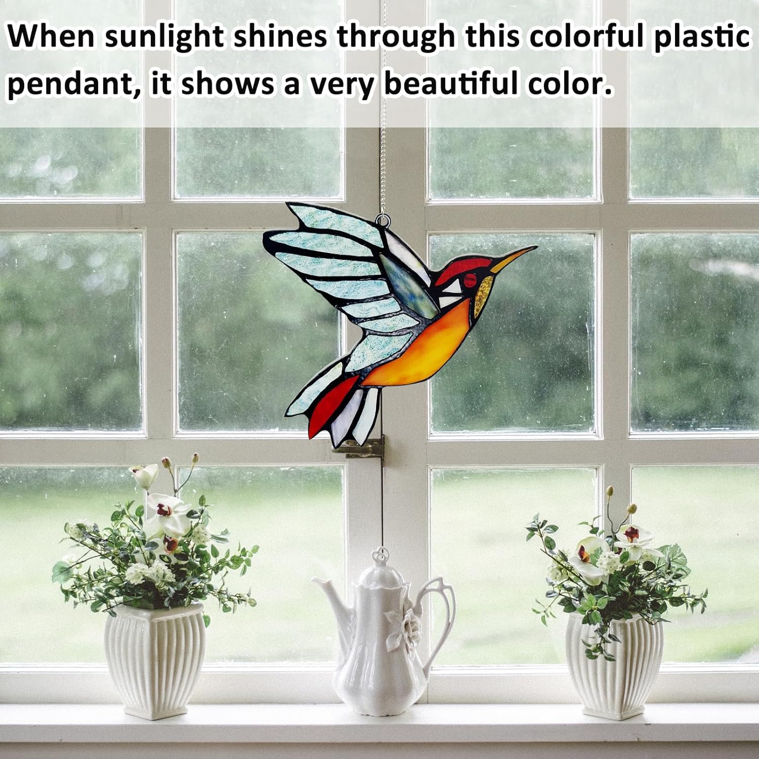 Hummingbird Suncatcher, Plastic Bird Window Hanging with Metal Chain, Colorful Bird Sun Catcher Gifts for Mother Family and Birds Lovers