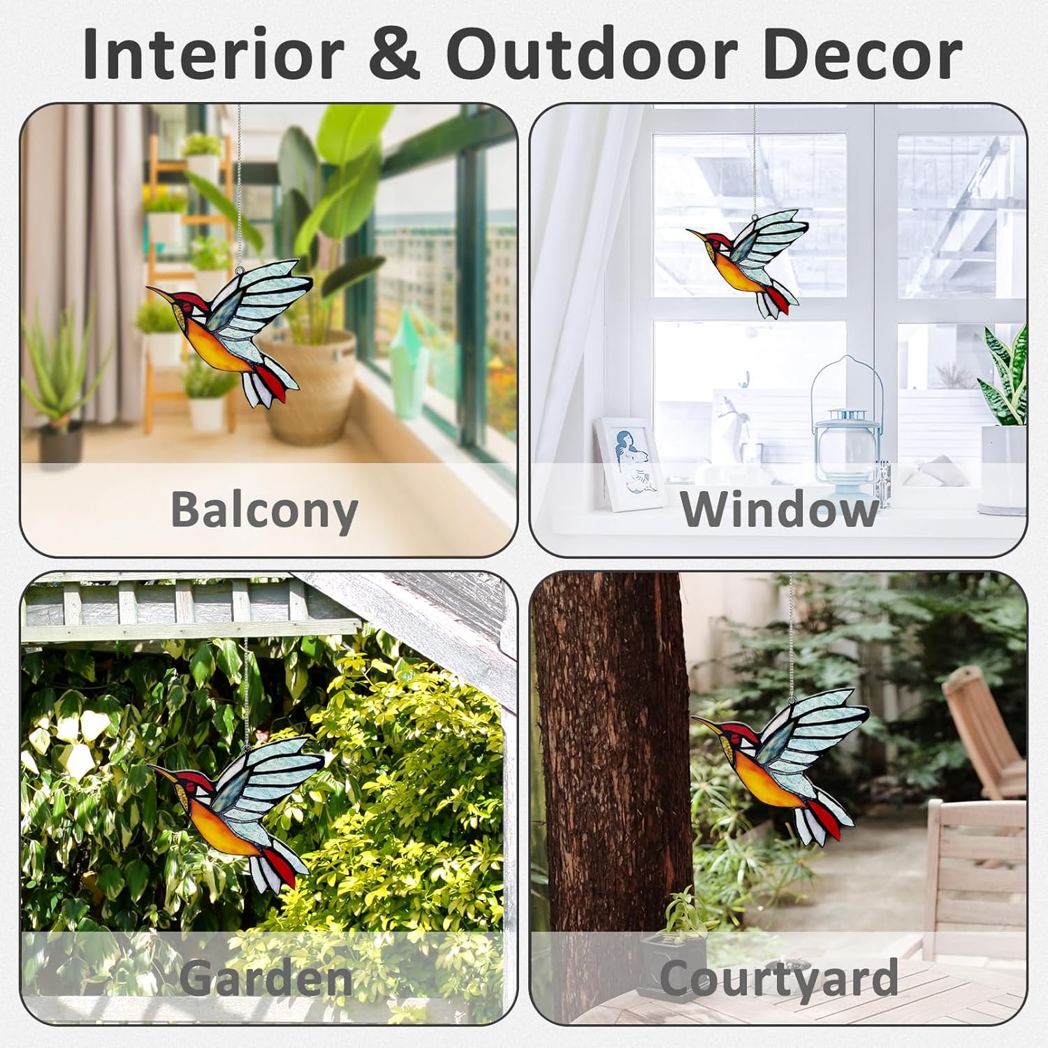 Hummingbird Suncatcher, Plastic Bird Window Hanging with Metal Chain, Colorful Bird Sun Catcher Gifts for Mother Family and Birds Lovers