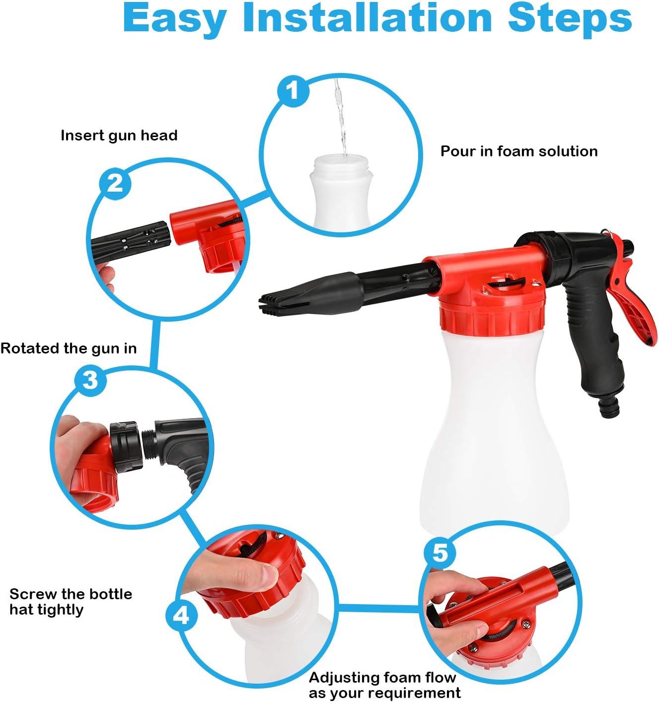 Car Foam Gun,    - Adjustable Ratio Dial Car Snow Soap Gun Fit Low Water Pressure Universal Standard Garden Hose, Blaster Car Washer Sprayer for Home Garden Use