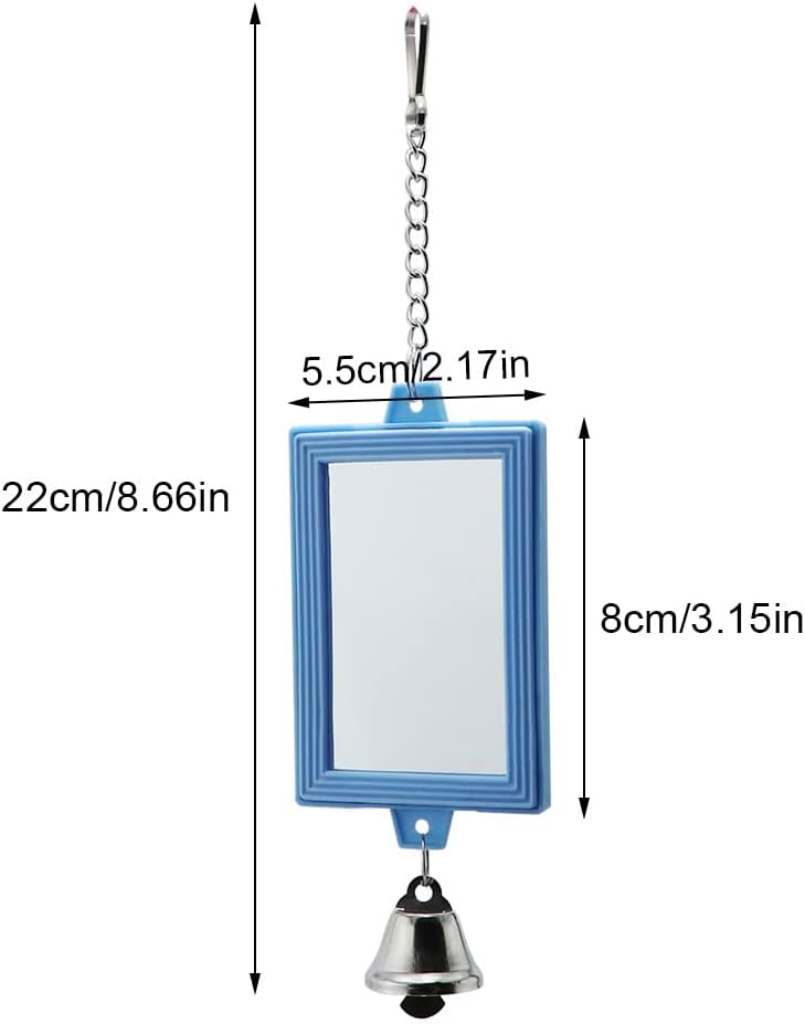 2-Piece Parrot Mirror Toy Hanging with Bells Pendant Bird Cage Accessories for Bird Parrot Budgie Parakeet Cockatiel Conure Lovebird Finch Canary Random Color （ 1pc Square +1pc Circle） …