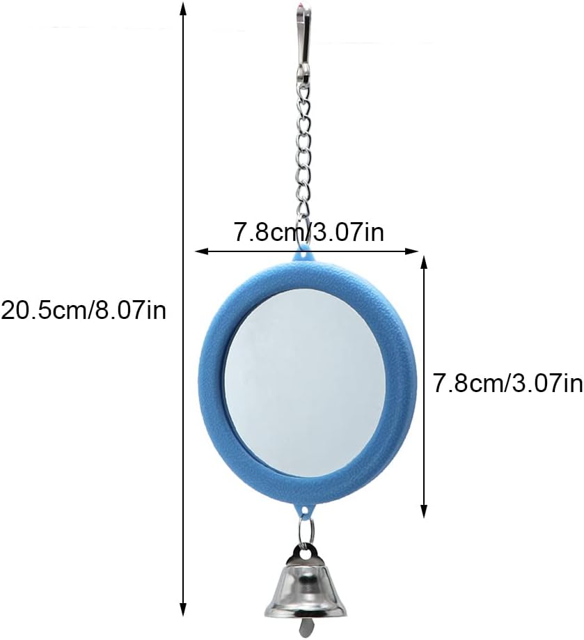 2-Piece Parrot Mirror Toy Hanging with Bells Pendant Bird Cage Accessories for Bird Parrot Budgie Parakeet Cockatiel Conure Lovebird Finch Canary Random Color （ 1pc Square +1pc Circle） …