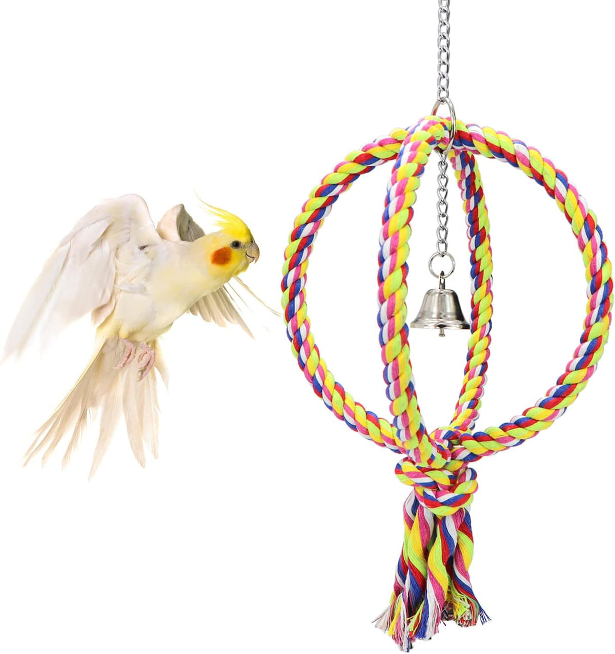 Bird Swing Perch Stand Cotton Rope 2 Two Rings Toy for Parrot Budgie Parakeet Cockatiel Conure Lovebird Finch Canary Cockatoo African Grey Macaw Eclectus Amazon Cage Accessories