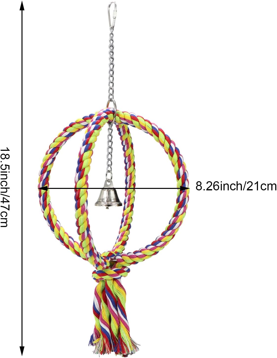 Bird Swing Perch Stand Cotton Rope 2 Two Rings Toy for Parrot Budgie Parakeet Cockatiel Conure Lovebird Finch Canary Cockatoo African Grey Macaw Eclectus Amazon Cage Accessories