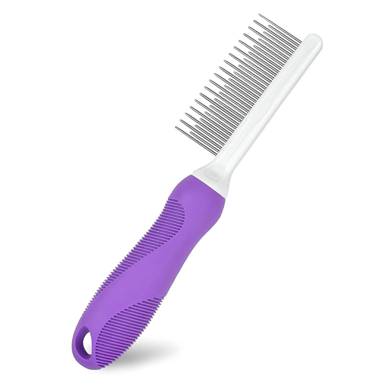 Detangling Pet Comb for Dog &amp; Cat, Grooming Comb with Long &amp; Short Stainless Steel Teeth, Safely Remove Knots &amp; Tangles for Healthy Shiny Coat, Gentle Effective Detangling Tool for Pet Hair (Purple)