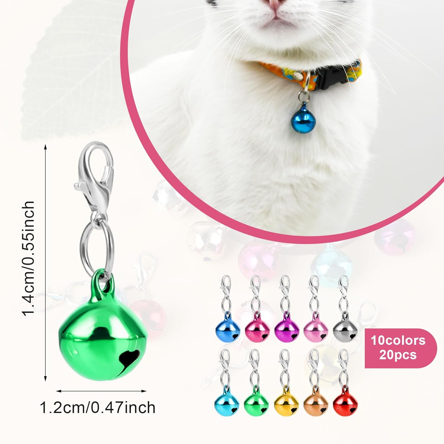 20 pcs Pet Bells for Dog Cat Collar, Metal Round Collar Charms Loud Crisp Sound with Clasps, Kitten Small Animal Pendant Accessories, Christmas Decoration Jingle Bell(Colourful)